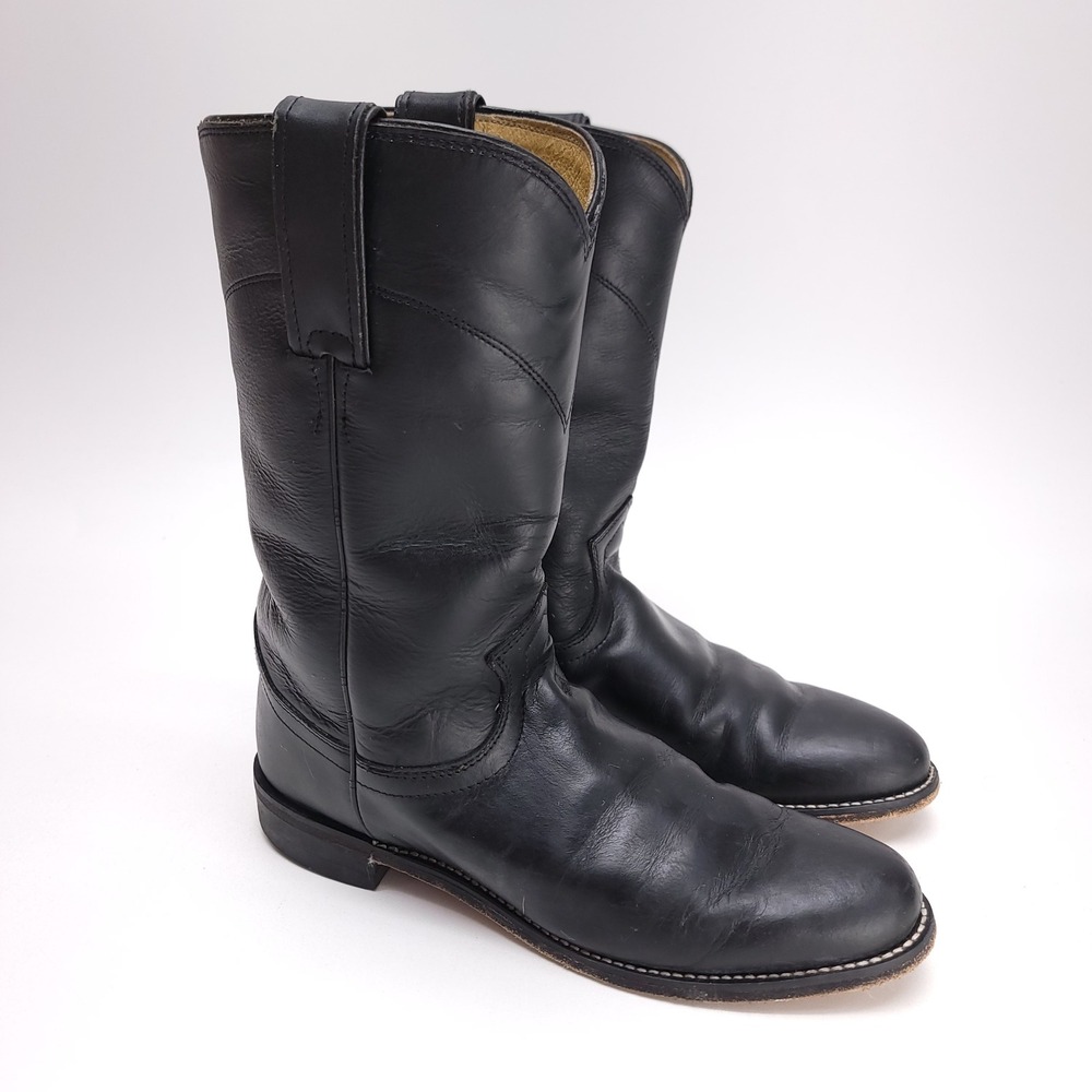 Justin‎ L3703 Black Leather Roper Western Boots Womens 6.5 A Made in Mexico